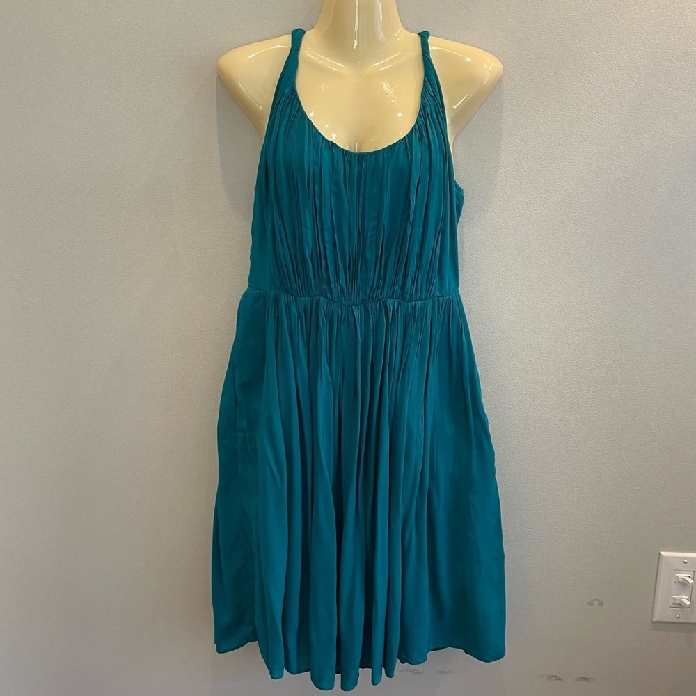 Madewell Sun Isle Twisted Strap Minidress in a plated blue Teal Size 10 Pockets
